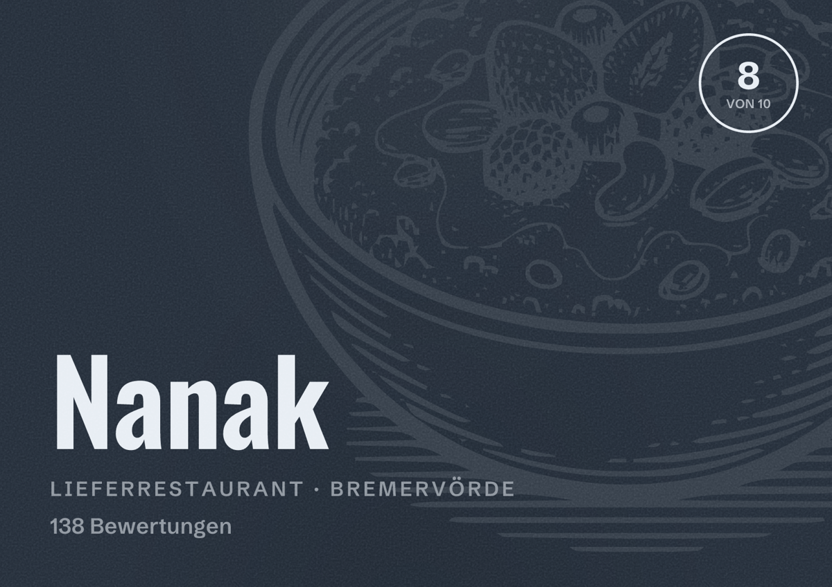 Illustriertes Poster von Nanak, Lieferrestaurant in Bremervörde: Bewertung 8 von 10 aus 138 Bewertungen