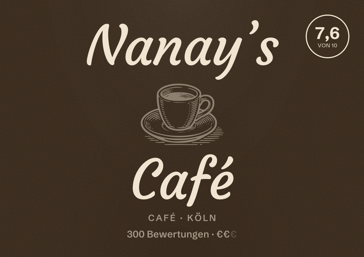 Illustriertes Poster von Nanay’s Café, Café in Köln: Bewertung 7,6 von 10 aus 300 Bewertungen, Preisniveau €€