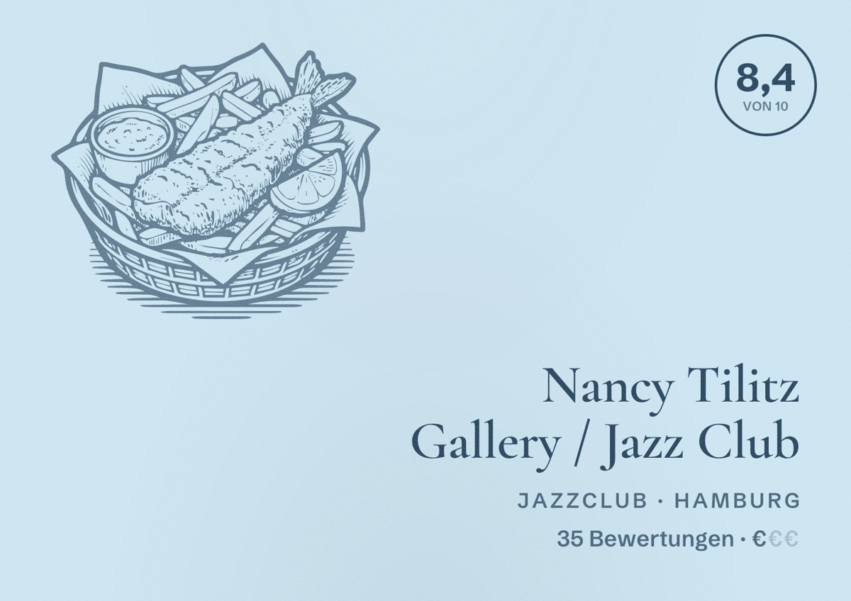Illustriertes Poster von Nancy Tilitz Gallery / Jazz Club, Jazzclub in Hamburg: Bewertung 8,4 von 10 aus 35 Bewertungen, Preisniveau €