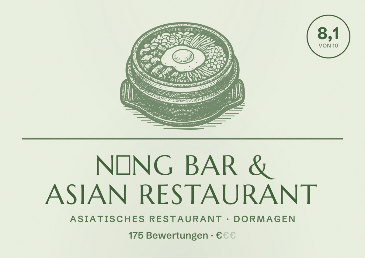 Illustriertes Poster von Nắng Bar & Asian restaurant, Asiatisches Restaurant in Dormagen: Bewertung 8,1 von 10 aus 175 Bewertungen, Preisniveau €