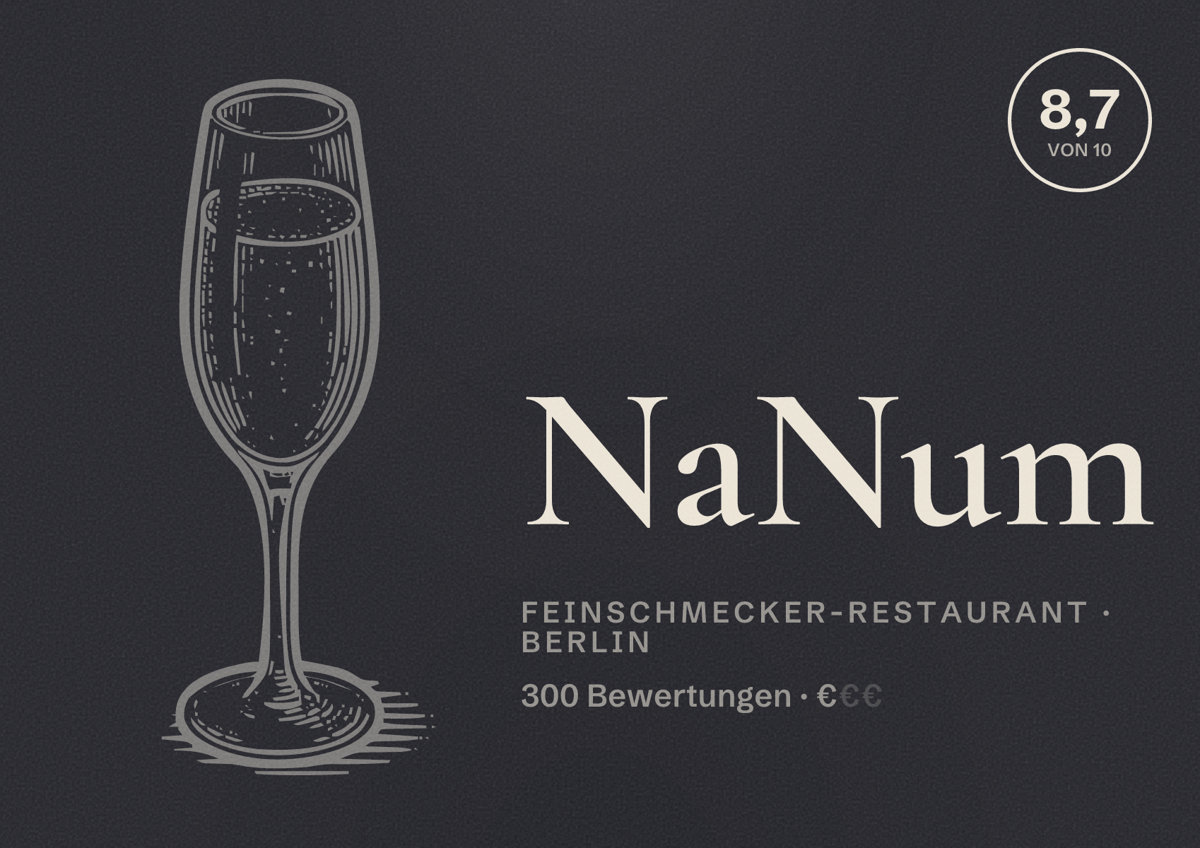 Illustriertes Poster von NaNum, Feinschmecker-Restaurant in Berlin: Bewertung 8,7 von 10 aus 300 Bewertungen, Preisniveau €