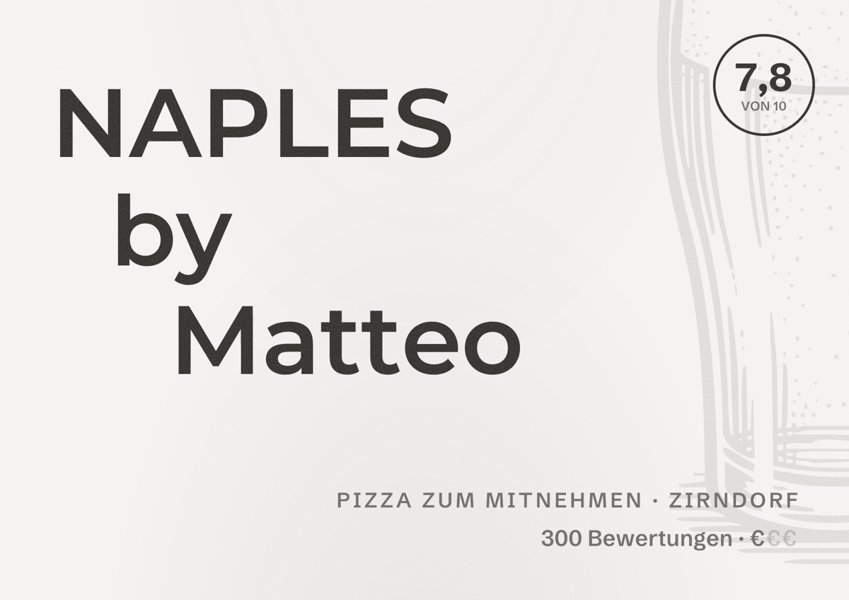 Illustriertes Poster von NAPLES by Matteo, Pizza zum Mitnehmen in Zirndorf: Bewertung 7,8 von 10 aus 300 Bewertungen, Preisniveau €