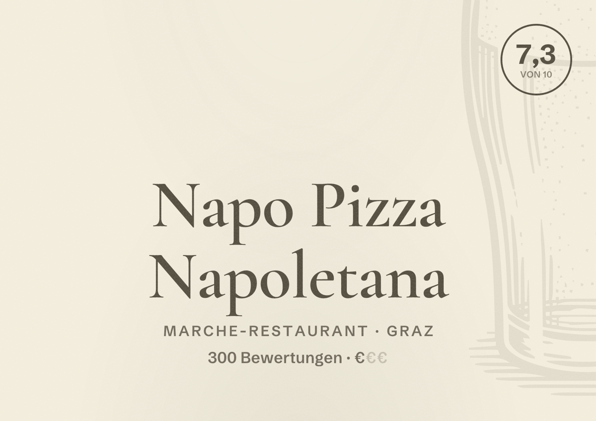Illustriertes Poster von Napo Pizza Napoletana, Marche-Restaurant in Graz: Bewertung 7,3 von 10 aus 300 Bewertungen, Preisniveau €