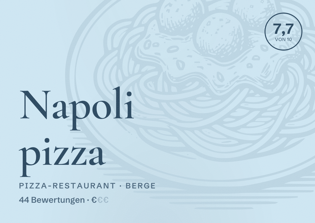 Illustriertes Poster von Napoli pizza, Pizza-Restaurant in Berge: Bewertung 7,7 von 10 aus 44 Bewertungen, Preisniveau €