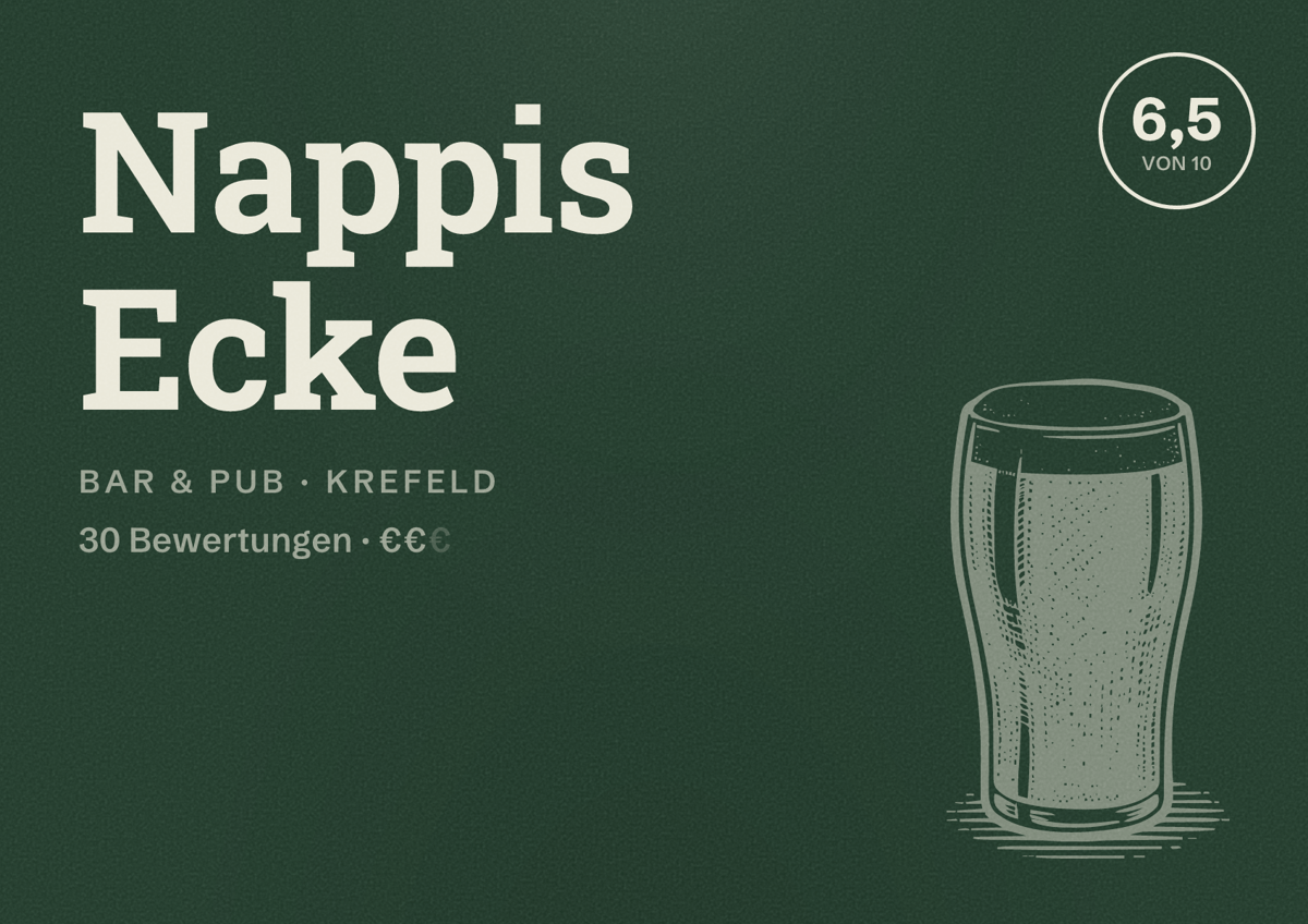 Illustriertes Poster von Nappis Ecke, Bar & Pub in Krefeld: Bewertung 6,5 von 10 aus 30 Bewertungen, Preisniveau €€
