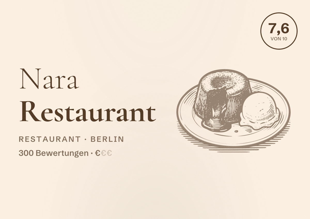 Illustriertes Poster von Nara Restaurant, Restaurant in Berlin: Bewertung 7,6 von 10 aus 300 Bewertungen, Preisniveau €