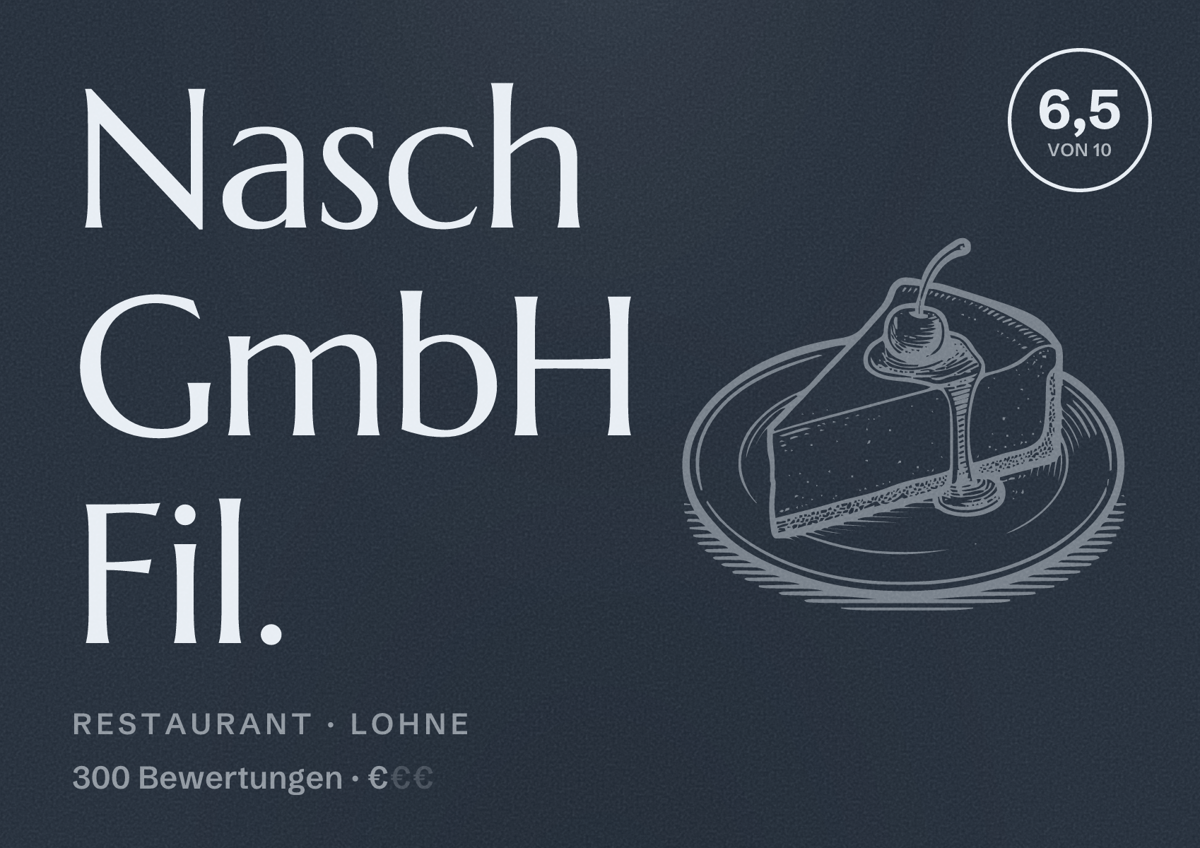 Illustriertes Poster von Nasch GmbH Fil., Restaurant in Lohne: Bewertung 6,5 von 10 aus 300 Bewertungen, Preisniveau €
