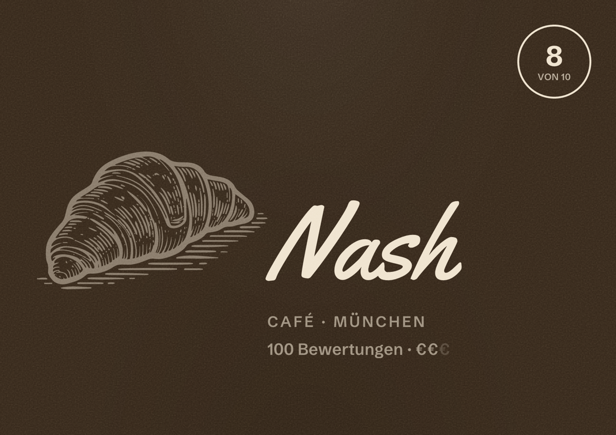 Illustriertes Poster von Nash, Café in München: Bewertung 8,0 von 10 aus 100 Bewertungen, Preisniveau €€