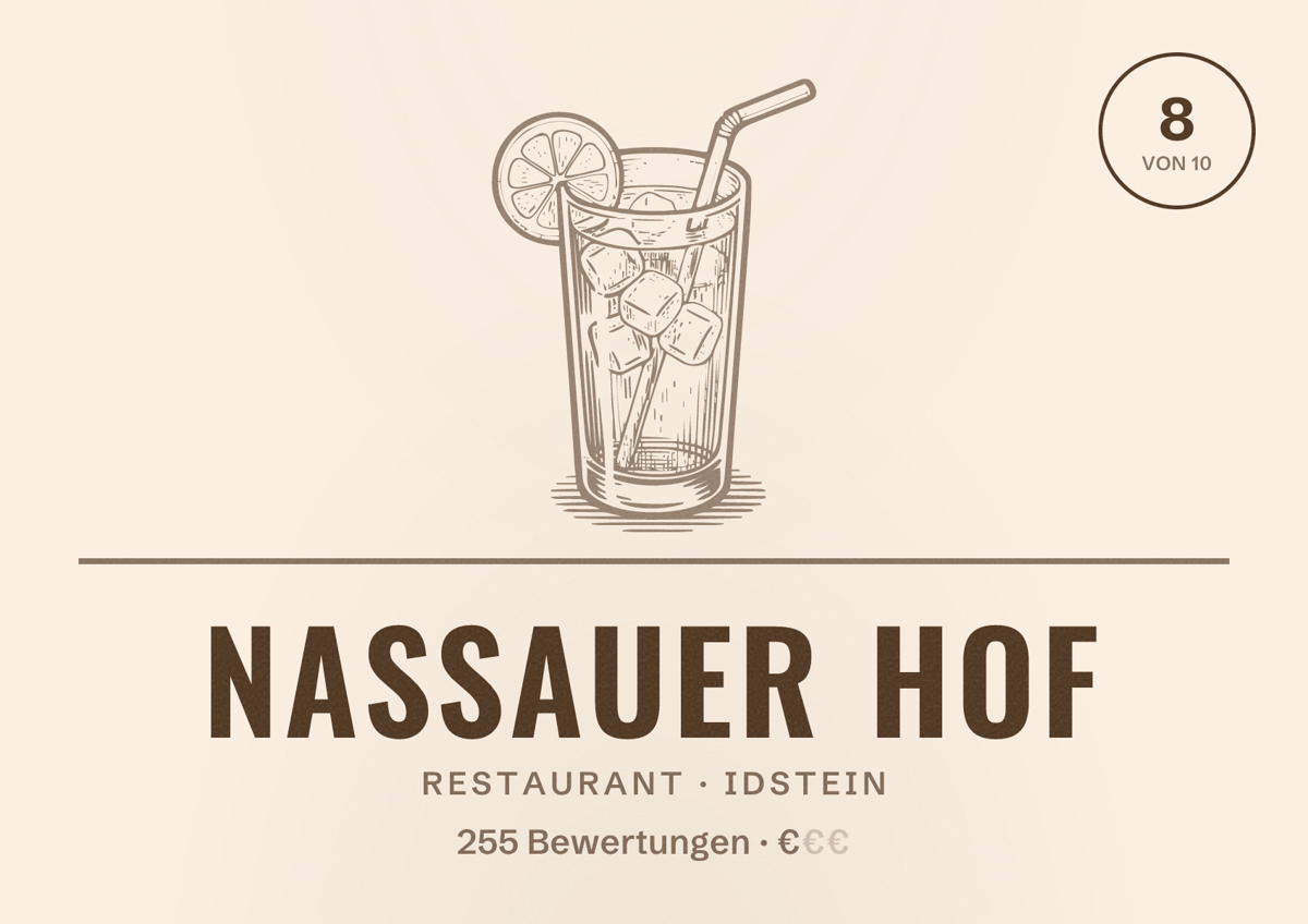 Illustriertes Poster von Nassauer Hof, Restaurant in Idstein: Bewertung 8 von 10 aus 255 Bewertungen, Preisniveau €
