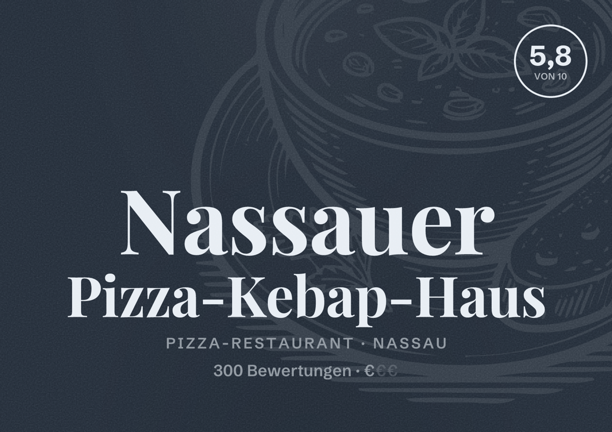 Illustriertes Poster von Nassauer Pizza-Kebap-Haus, Pizza-Restaurant in Nassau: Bewertung 5,8 von 10 aus 300 Bewertungen, Preisniveau €