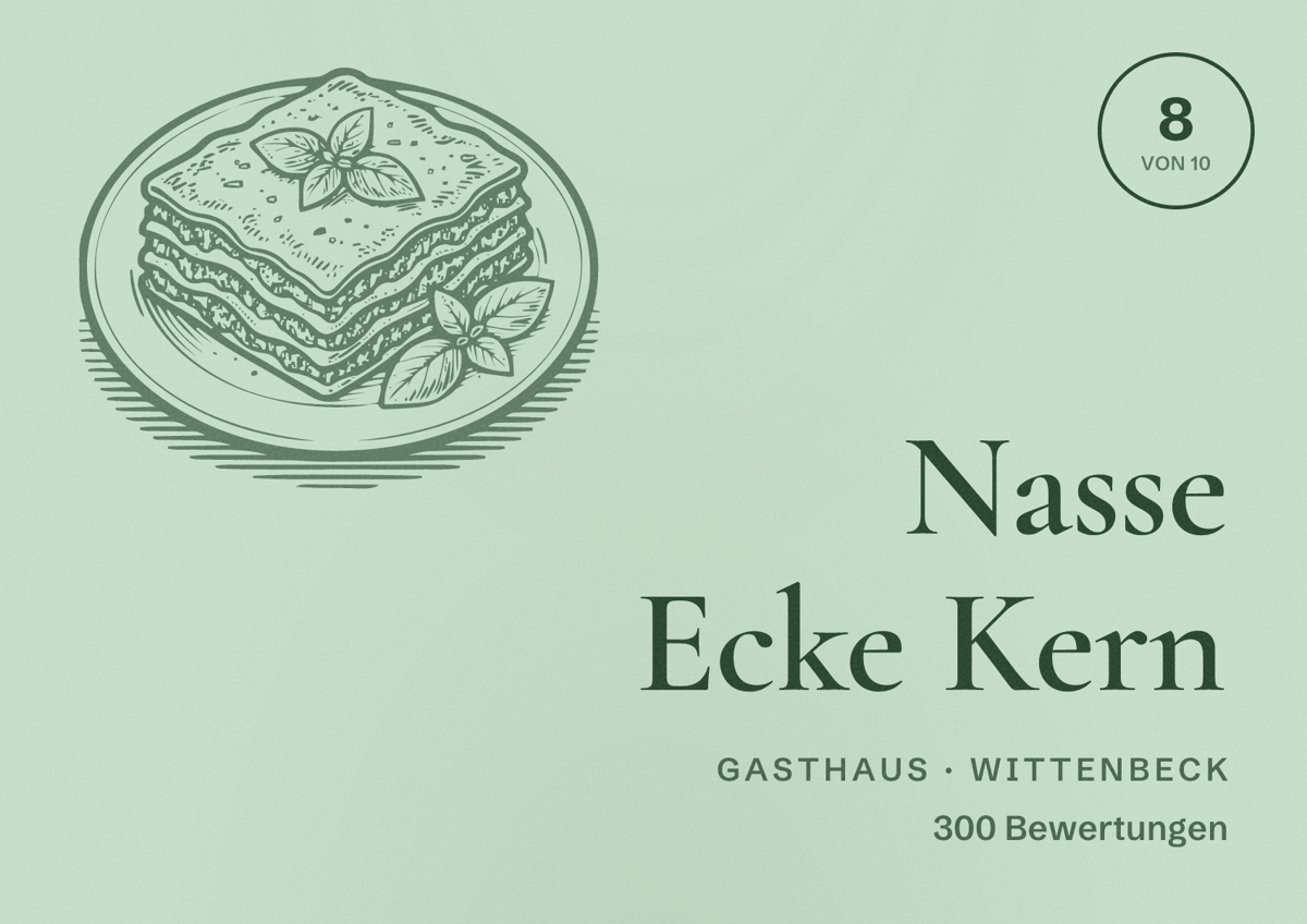 Illustriertes Poster von Nasse Ecke Kern, Gasthaus in Wittenbeck: Bewertung 8 von 10 aus 300 Bewertungen