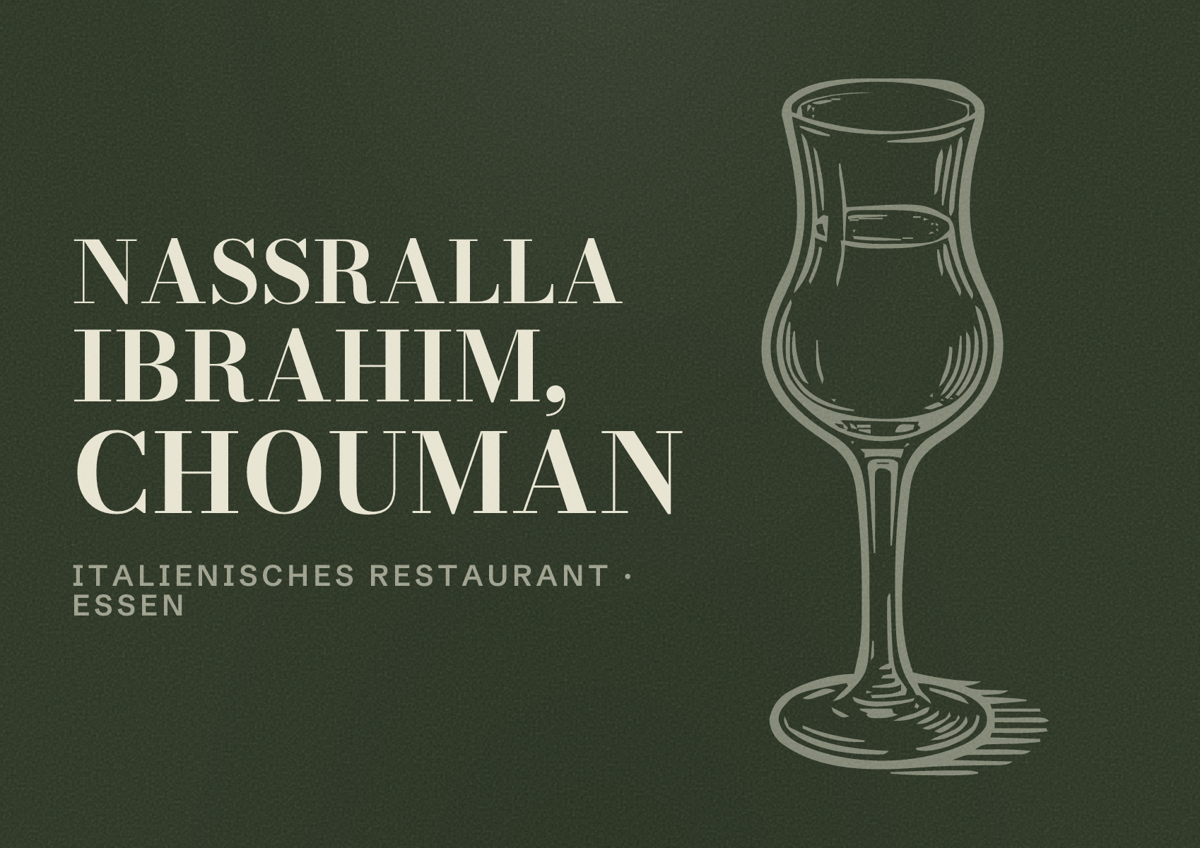 Illustriertes Poster von Nassralla Ibrahim, Chouman, Italienisches Restaurant in Essen