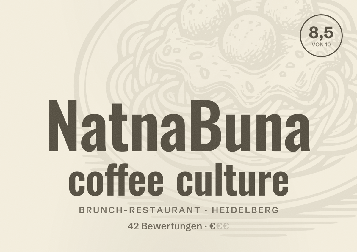 Illustriertes Poster von NatnaBuna coffee culture, Brunch-Restaurant in Heidelberg: Bewertung 8,5 von 10 aus 42 Bewertungen, Preisniveau €