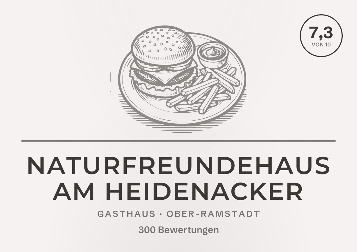 Illustriertes Poster von Naturfreundehaus Am Heidenacker, Gasthaus in Ober-Ramstadt: Bewertung 7,3 von 10 aus 300 Bewertungen