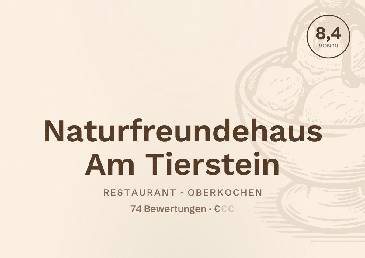 Illustriertes Poster von Naturfreundehaus Am Tierstein, Restaurant in Oberkochen: Bewertung 8,4 von 10 aus 74 Bewertungen, Preisniveau €