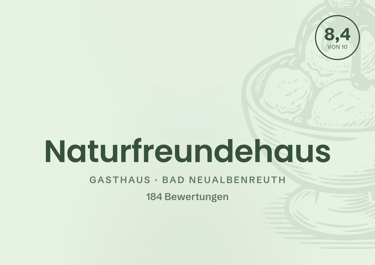 Illustriertes Poster von Naturfreundehaus, Gasthaus in Bad Neualbenreuth: Bewertung 8,4 von 10 aus 184 Bewertungen