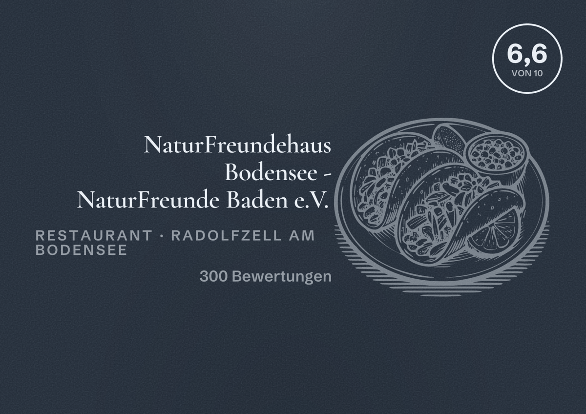 Illustriertes Poster von NaturFreundehaus Bodensee - NaturFreunde Baden e.V., Restaurant in Radolfzell am Bodensee: Bewertung 6,6 von 10 aus 300 Bewertungen