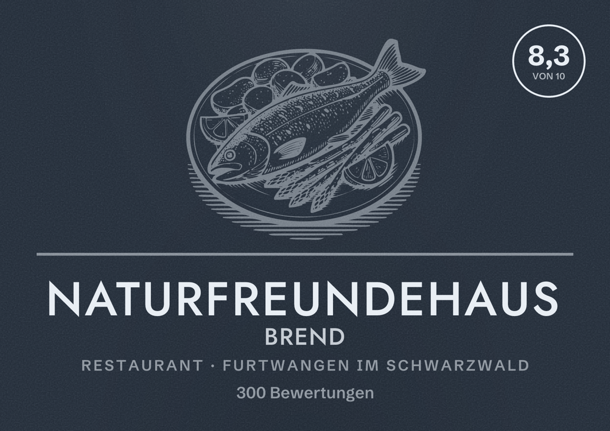 Illustriertes Poster von Naturfreundehaus Brend, Restaurant in Furtwangen im Schwarzwald: Bewertung 8,3 von 10 aus 300 Bewertungen