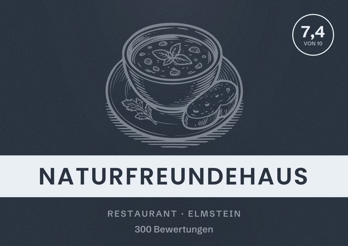 Illustriertes Poster von Naturfreundehaus, Restaurant in Elmstein: Bewertung 7,4 von 10 aus 300 Bewertungen