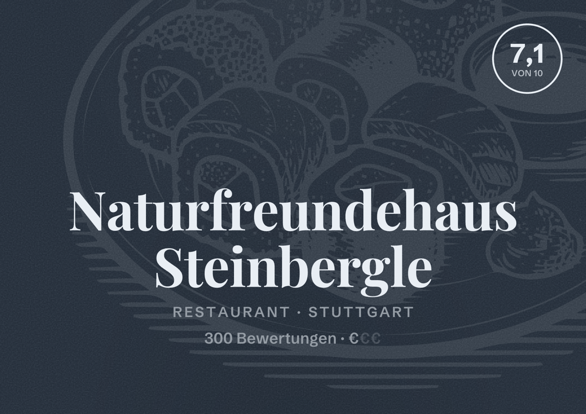 Illustriertes Poster von Naturfreundehaus Steinbergle, Restaurant in Stuttgart: Bewertung 7,1 von 10 aus 300 Bewertungen, Preisniveau €