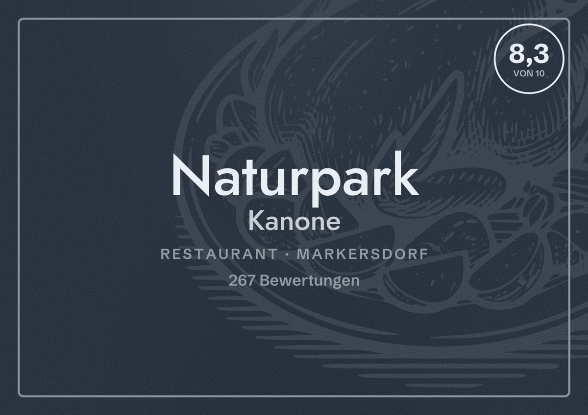 Illustriertes Poster von Naturpark Kanone, Restaurant in Markersdorf: Bewertung 8,3 von 10 aus 267 Bewertungen