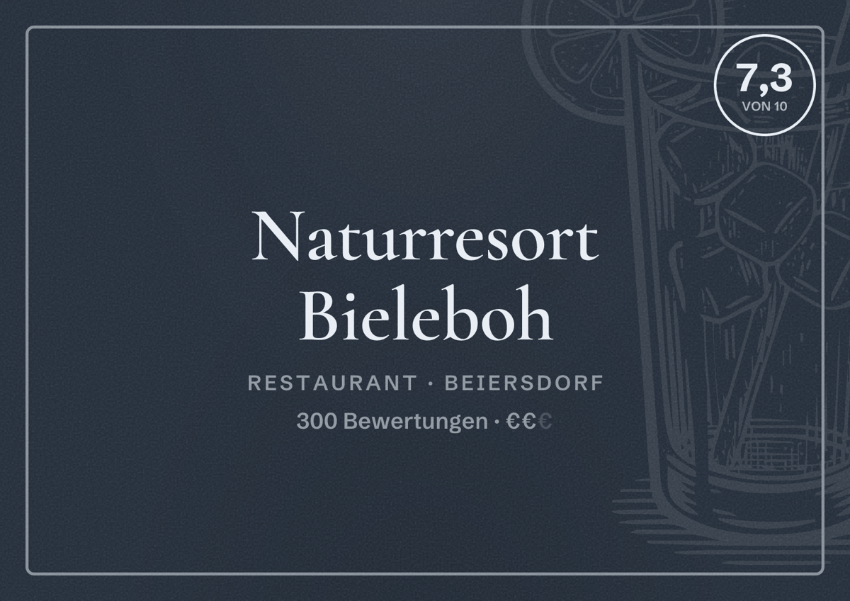 Illustriertes Poster von Naturresort Bieleboh, Restaurant in Beiersdorf: Bewertung 7,3 von 10 aus 300 Bewertungen, Preisniveau €€