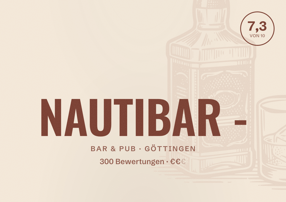 Illustriertes Poster von NAUTIBAR -, Bar & Pub in Göttingen: Bewertung 7,3 von 10 aus 300 Bewertungen, Preisniveau €€