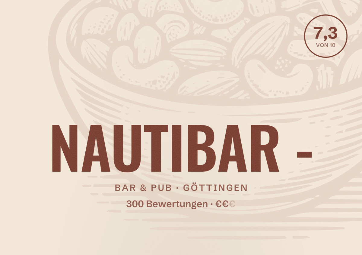 Illustriertes Poster von NAUTIBAR -, Bar & Pub in Göttingen: Bewertung 7,3 von 10 aus 300 Bewertungen, Preisniveau €€
