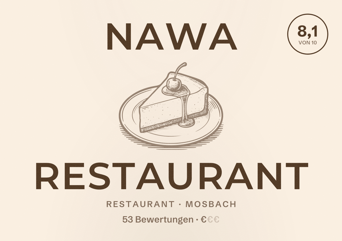 Illustriertes Poster von NAWA RESTAURANT, Restaurant in Mosbach: Bewertung 8,1 von 10 aus 53 Bewertungen, Preisniveau €