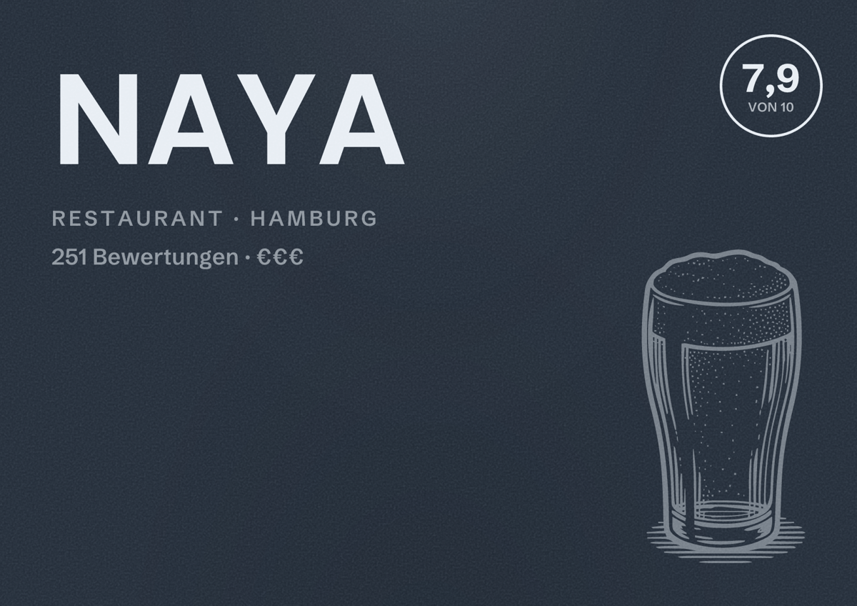 Illustriertes Poster von NAYA, Restaurant in Hamburg: Bewertung 7,9 von 10 aus 251 Bewertungen, Preisniveau €€€