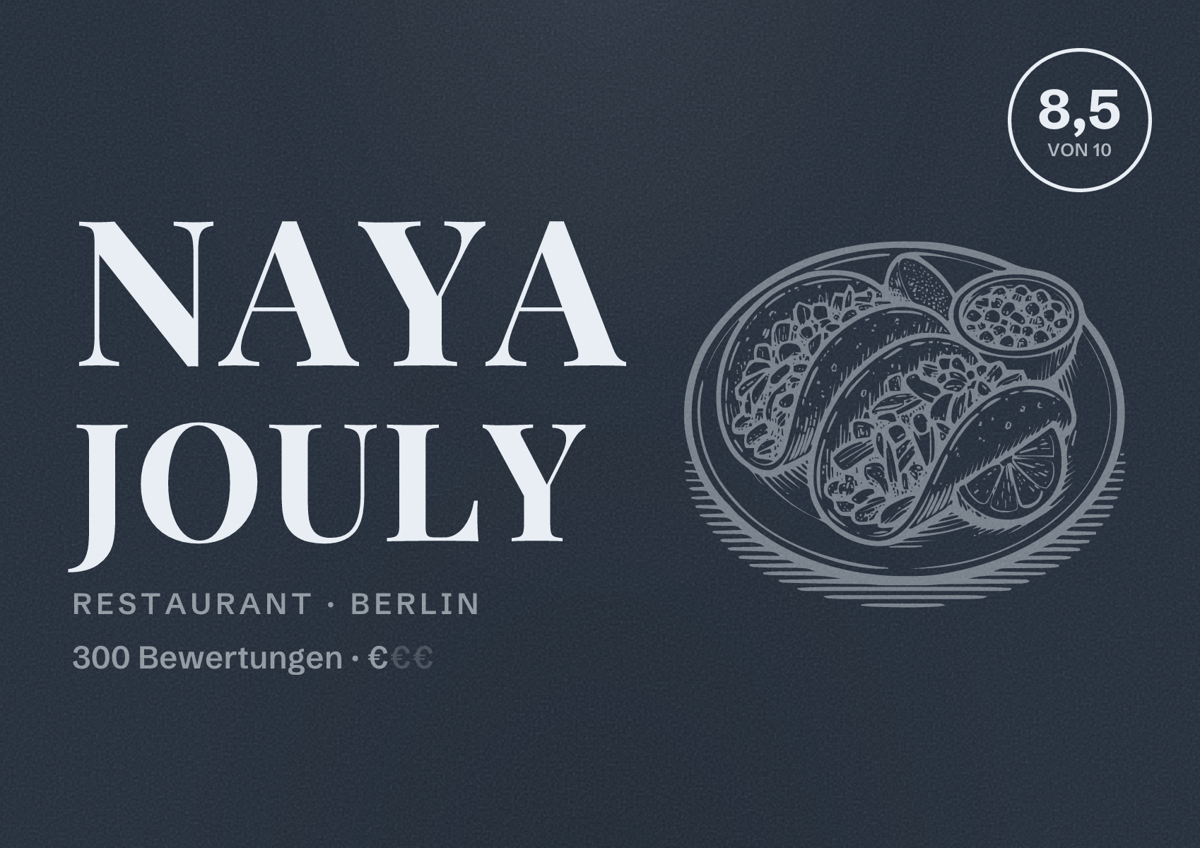 Illustriertes Poster von Naya Jouly, Restaurant in Berlin: Bewertung 8,5 von 10 aus 300 Bewertungen, Preisniveau €