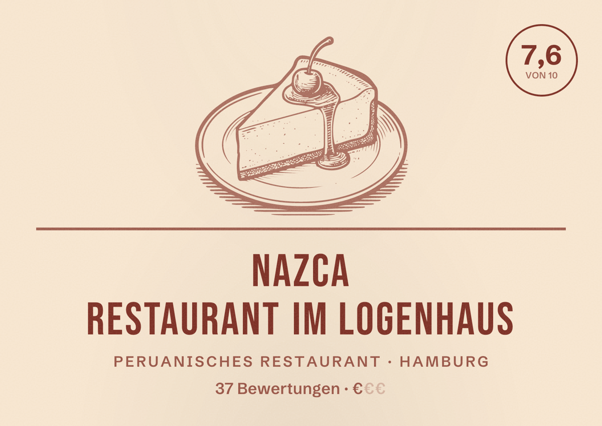 Illustriertes Poster von Nazca Restaurant im Logenhaus, Peruanisches Restaurant in Hamburg: Bewertung 7,6 von 10 aus 37 Bewertungen, Preisniveau €