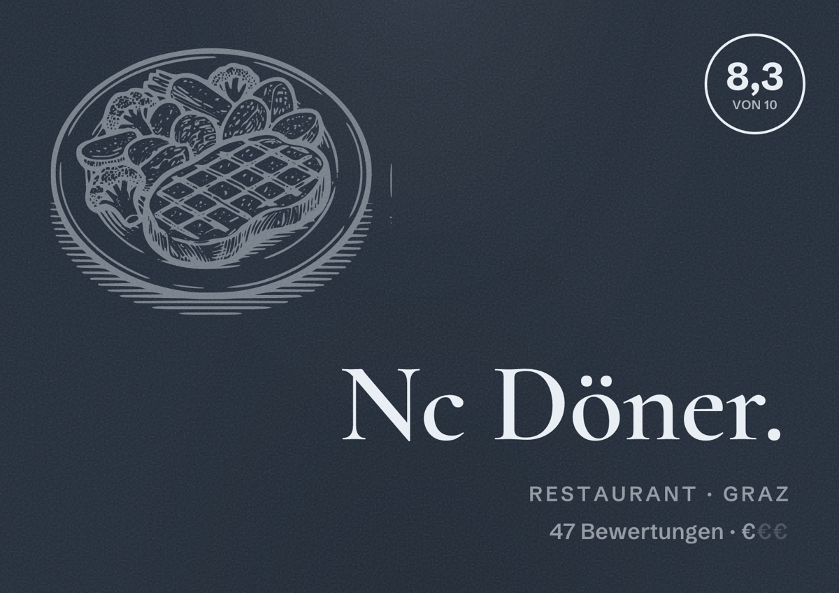 Illustriertes Poster von Nc Döner., Restaurant in Graz: Bewertung 8,3 von 10 aus 47 Bewertungen, Preisniveau €