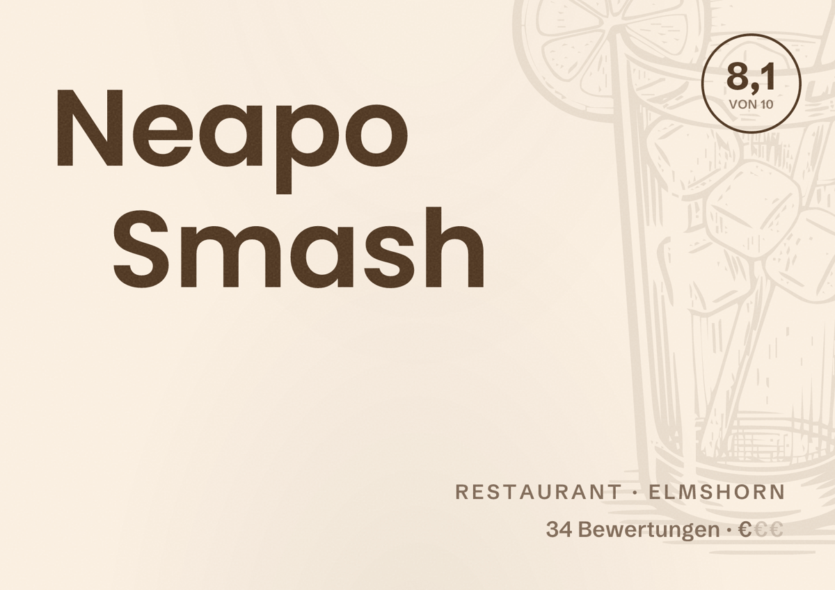 Illustriertes Poster von Neapo Smash, Restaurant in Elmshorn: Bewertung 8,1 von 10 aus 34 Bewertungen, Preisniveau €