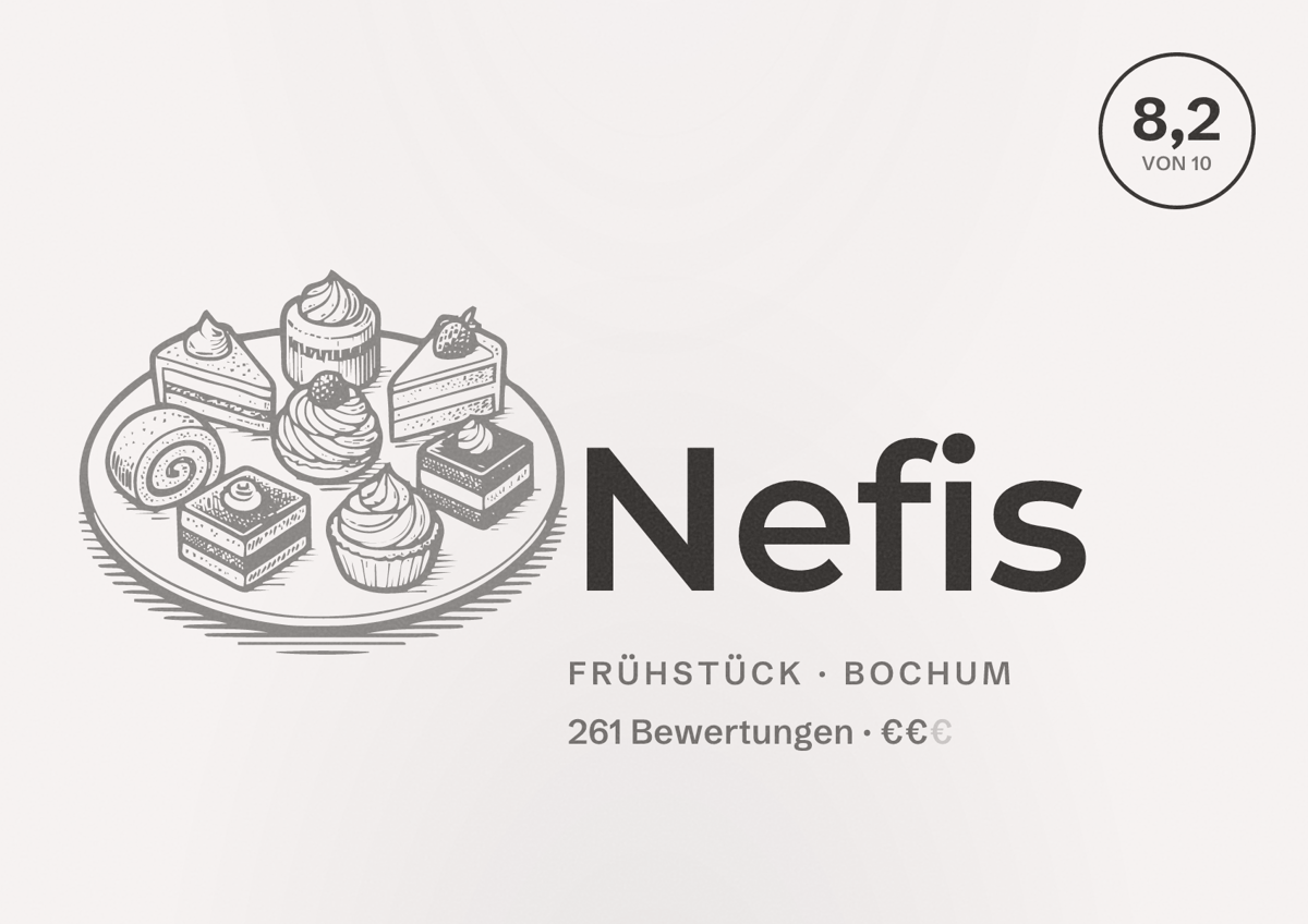 Illustriertes Poster von Nefis, Frühstück in Bochum: Bewertung 8,2 von 10 aus 261 Bewertungen, Preisniveau €€