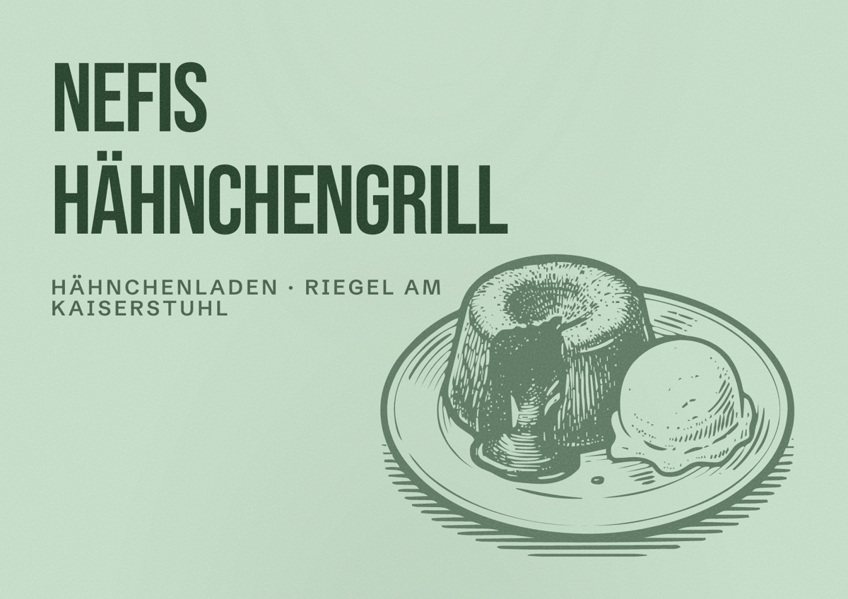 Illustriertes Poster von Nefis Hähnchengrill, Hähnchenladen in Riegel am Kaiserstuhl