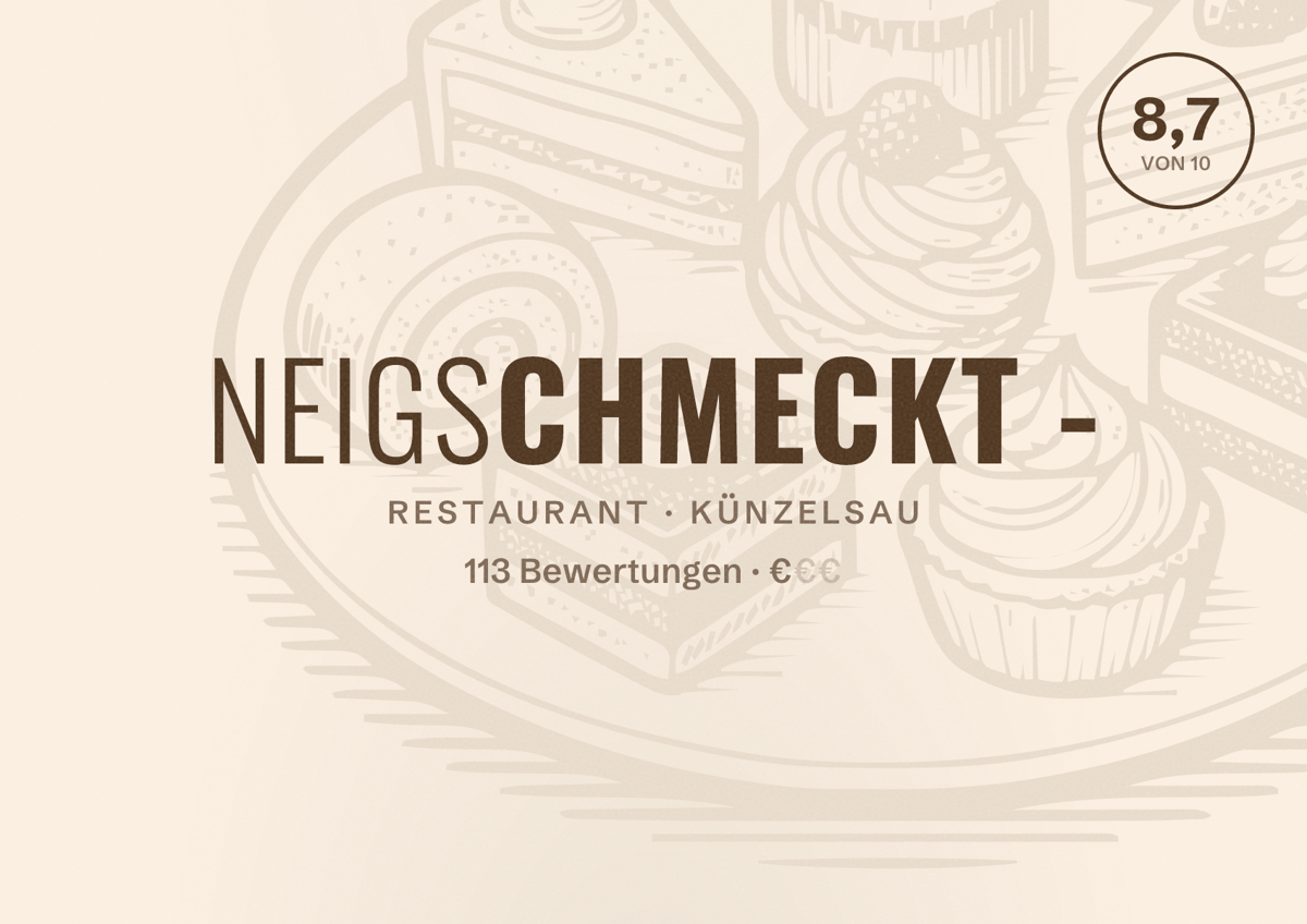 Illustriertes Poster von neigschmeckt -, Restaurant in Künzelsau: Bewertung 8,7 von 10 aus 113 Bewertungen, Preisniveau €