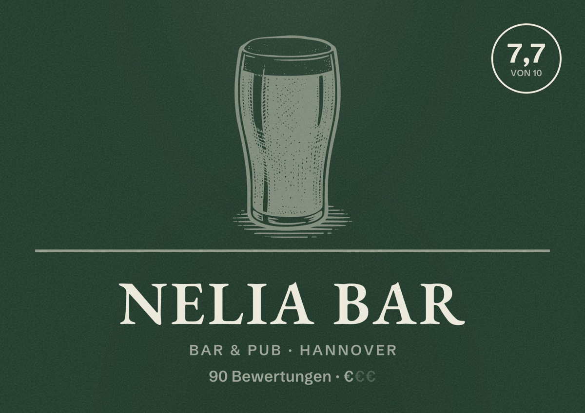 Illustriertes Poster von NELIA BAR, Bar & Pub in Hannover: Bewertung 7,7 von 10 aus 90 Bewertungen, Preisniveau €
