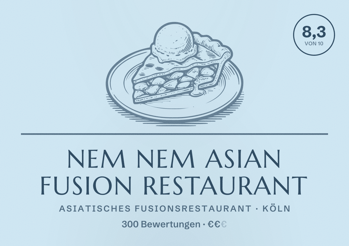 Illustriertes Poster von NEM NEM Asian Fusion Restaurant, Asiatisches Fusionsrestaurant in Köln: Bewertung 8,3 von 10 aus 300 Bewertungen, Preisniveau €€