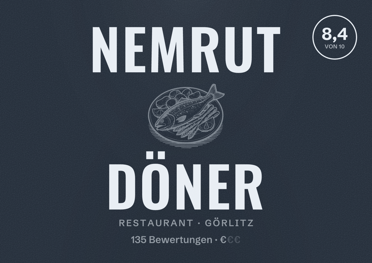 Illustriertes Poster von Nemrut Döner, Restaurant in Görlitz: Bewertung 8,4 von 10 aus 135 Bewertungen, Preisniveau €