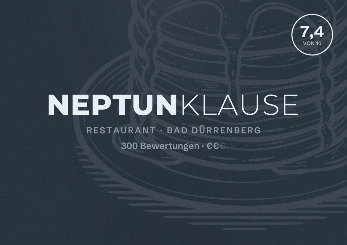 Illustriertes Poster von Neptunklause, Restaurant in Bad Dürrenberg: Bewertung 7,4 von 10 aus 300 Bewertungen, Preisniveau €€