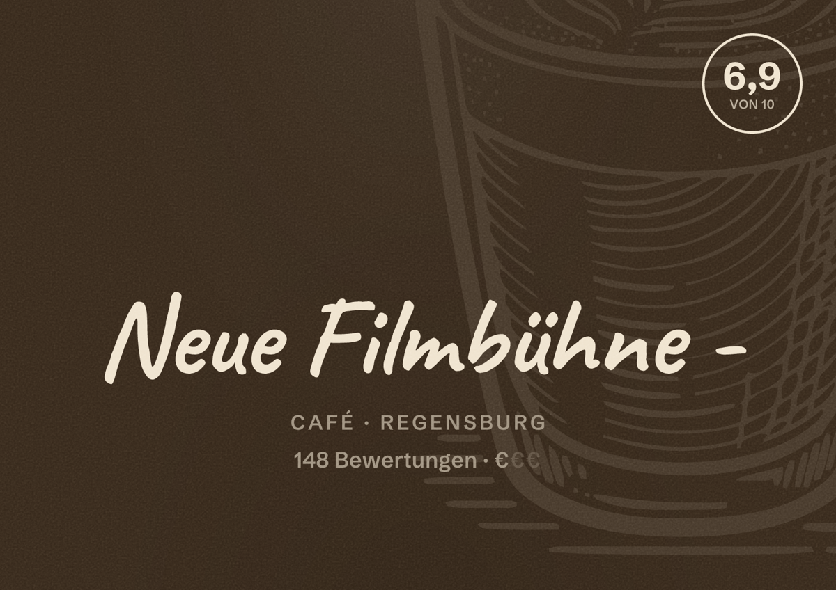 Illustriertes Poster von Neue Filmbühne -, Café in Regensburg: Bewertung 6,9 von 10 aus 148 Bewertungen, Preisniveau €