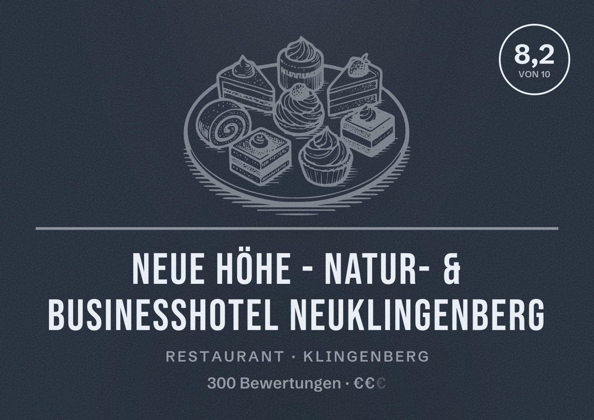 Illustriertes Poster von Neue Höhe - Natur- & Businesshotel Neuklingenberg, Restaurant in Klingenberg: Bewertung 8,2 von 10 aus 300 Bewertungen, Preisniveau €€