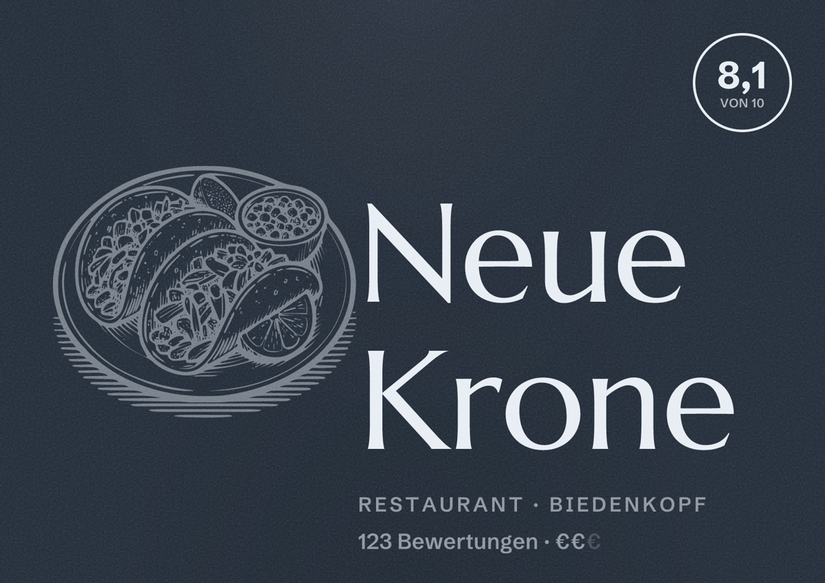 Illustriertes Poster von Neue Krone, Restaurant in Biedenkopf: Bewertung 8,1 von 10 aus 123 Bewertungen, Preisniveau €€