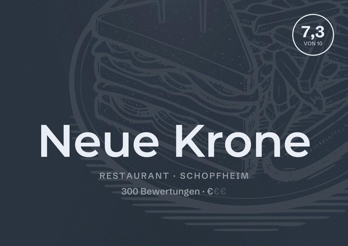 Illustriertes Poster von Neue Krone, Restaurant in Schopfheim: Bewertung 7,3 von 10 aus 300 Bewertungen, Preisniveau €