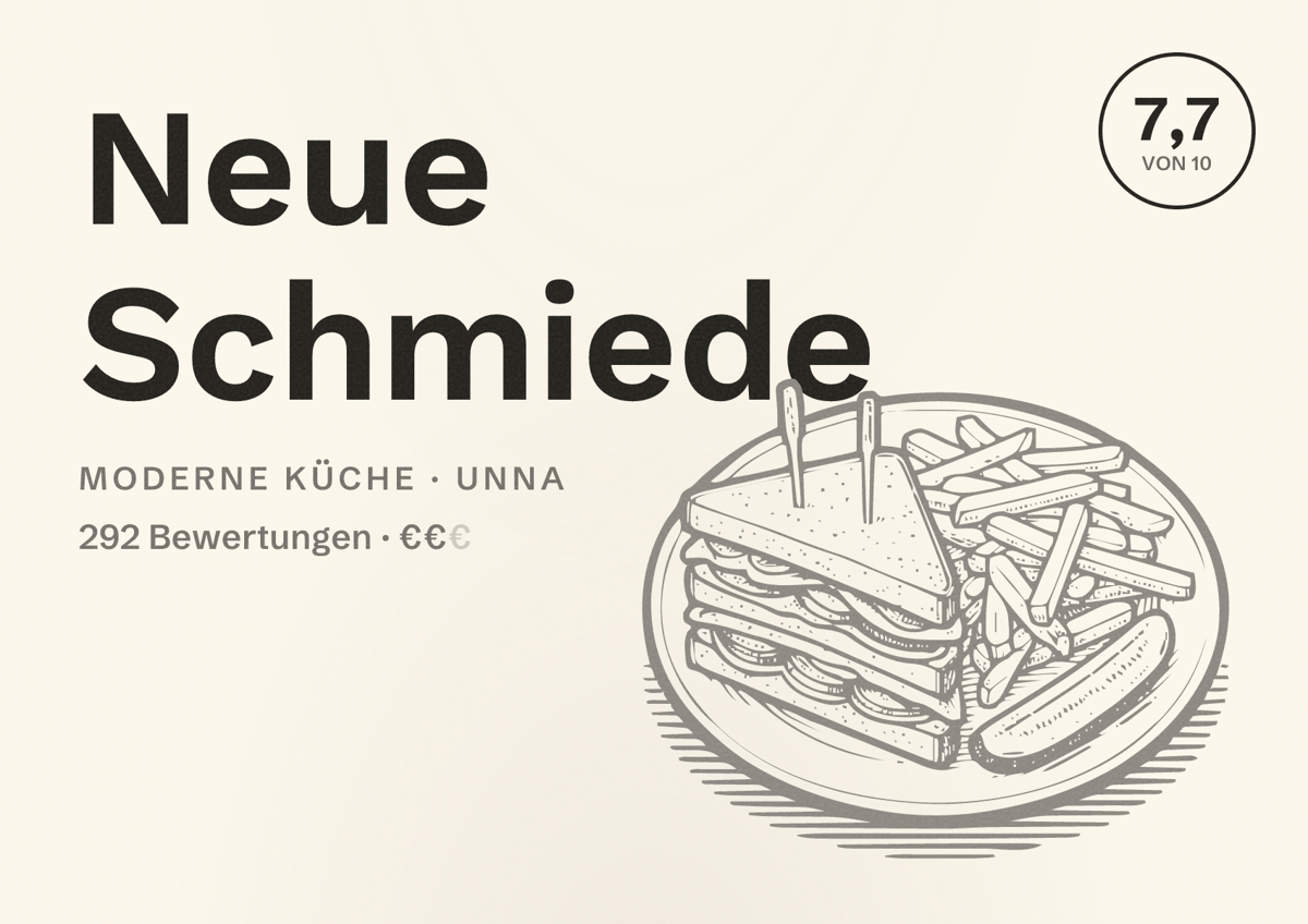 Illustriertes Poster von Neue Schmiede, Moderne Küche in Unna: Gästebewertung 7,7 von 10 aus 292 Bewertungen