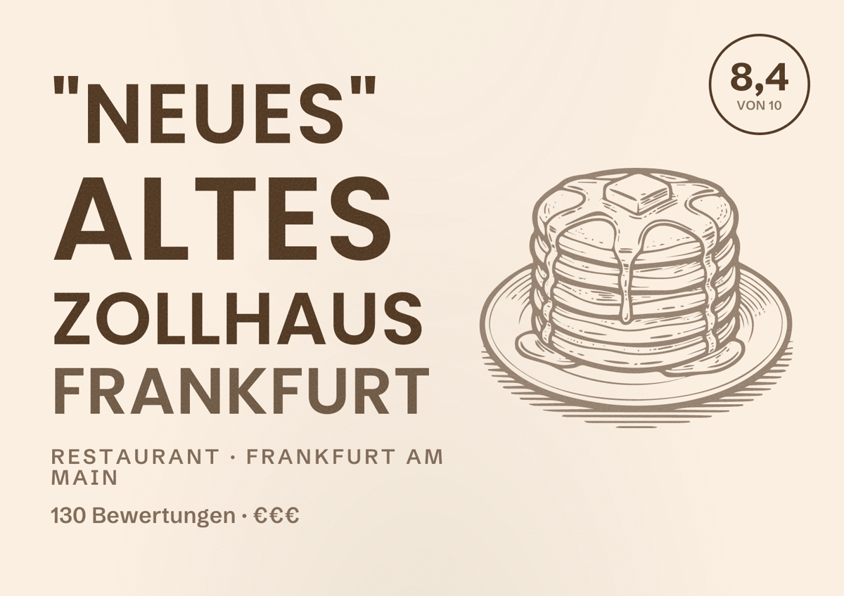 Illustriertes Poster von "Neues" Altes Zollhaus Frankfurt, Restaurant in Frankfurt am Main: Bewertung 8,4 von 10 aus 130 Bewertungen, Preisniveau €€€