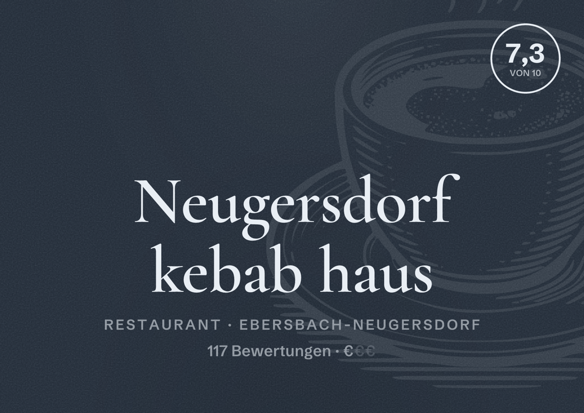 Illustriertes Poster von Neugersdorf kebab haus, Restaurant in Ebersbach-Neugersdorf: Bewertung 7,3 von 10 aus 117 Bewertungen, Preisniveau €