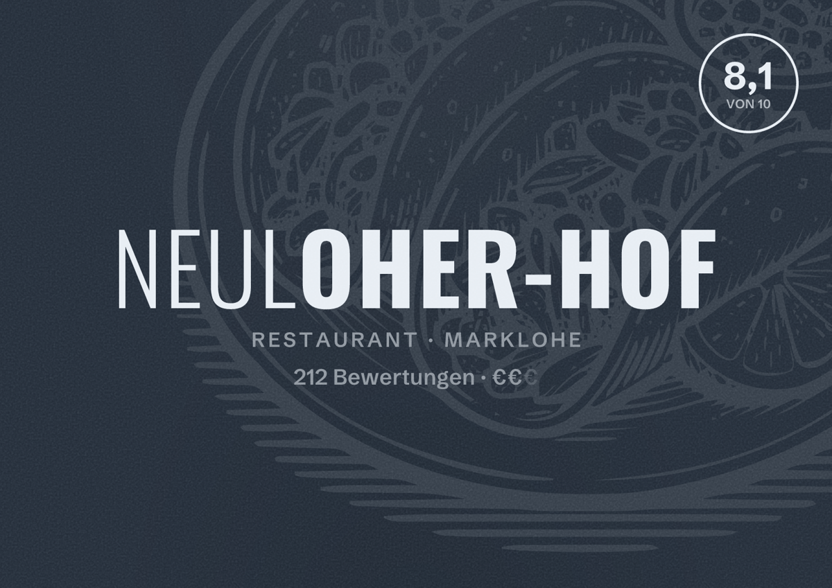 Illustriertes Poster von Neuloher-Hof, Restaurant in Marklohe: Bewertung 8,1 von 10 aus 212 Bewertungen, Preisniveau €€