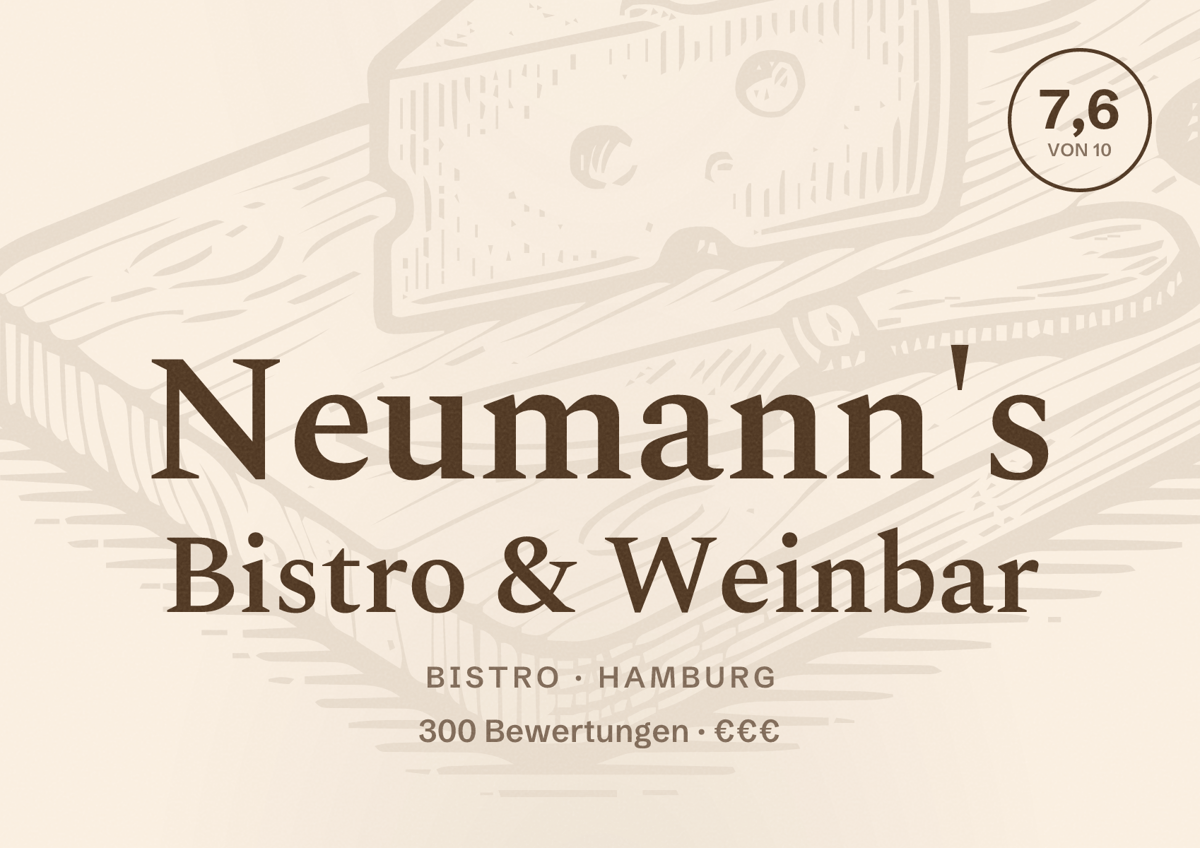 Illustriertes Poster von Neumann's Bistro & Weinbar, Bistro in Hamburg: Bewertung 7,6 von 10 aus 300 Bewertungen, Preisniveau €€€